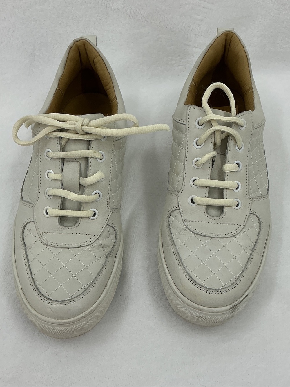 Quilt-Panel Men's Lace-Up Sneakers in Cream B08
